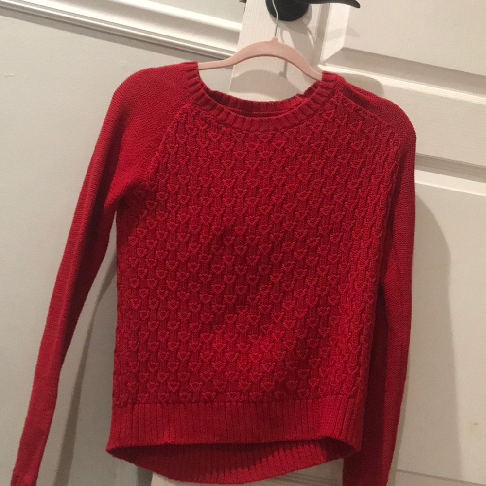 warm, red sweater